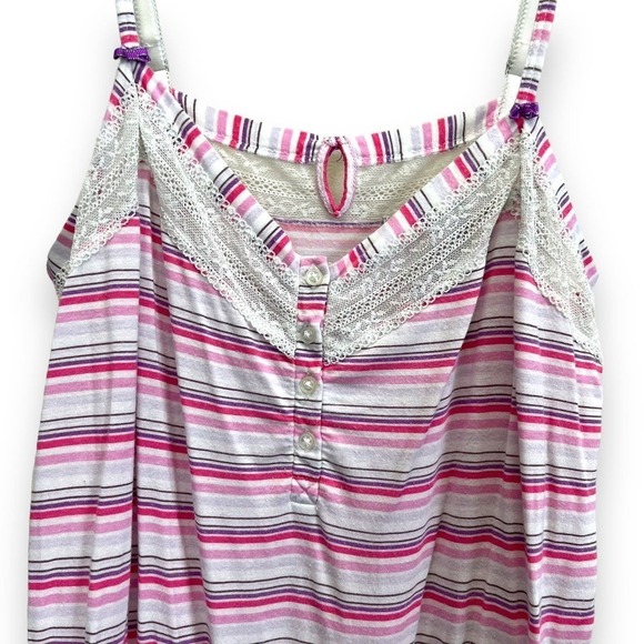 Victoria's Secret Pajamas Womens Medium Pink Striped Lace Trim Romper Sleepwear - Picture 2 of 12